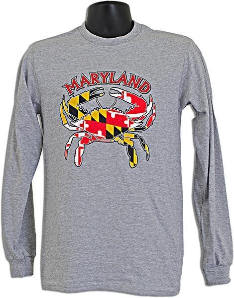 Maryland Flag with Crabs in The Design - Long Sleeve Shirt Black / Medium (M)